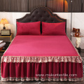 Fleece bedspread with bed skirt 100% polyester